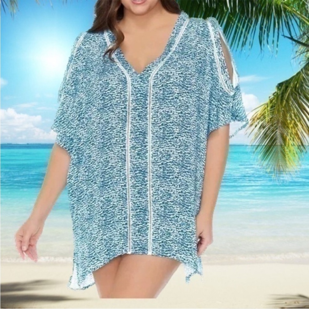 Raisins Teal and White Beach Cover-Up